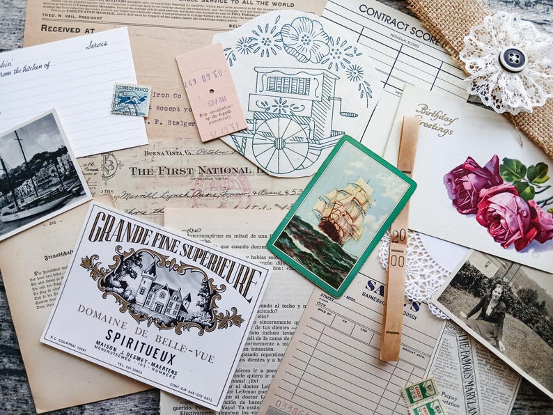 DESTASH 50 Pc Large Vintage Ephemera Pack | Vintage Book Pages ...