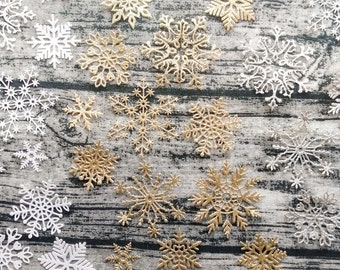 Set of 12 Glitter Snowflakes | Handmade | Ephemera | Embellishments | Junk Journal | Art Journal | Mixed Media | Die Cuts | Cardmaking