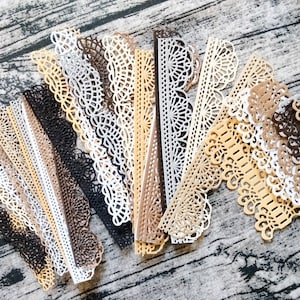 Set of 8 Handmade Crochet Paper Lace, Cardstock, Die Cuts, Coffee-Dyed, Ephemera, Embellishments, Junk Journal, Art Journal, Mixed Media image 3