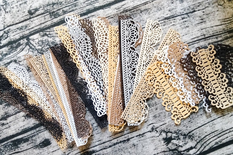 Set of 8 Handmade Crochet Paper Lace, Cardstock, Die Cuts, Coffee-Dyed, Ephemera, Embellishments, Junk Journal, Art Journal, Mixed Media image 3