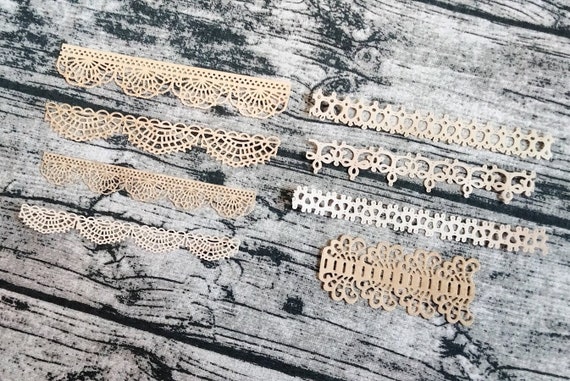 Set of 8 Handmade Crochet Paper Lace, Cardstock, Die Cuts, Coffee-Dyed, Ephemera, Embellishments, Junk Journal, Art Journal, Mixed Media