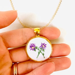 September Birth Month Flower Necklace | Hand Embroidered | Aster Necklace | Birthday Gift for Her | Gift for Mom | Gift for BFF | Pendant