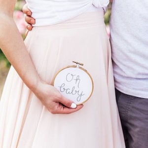 Oh Baby embroidered hoop art nursery decor ornament