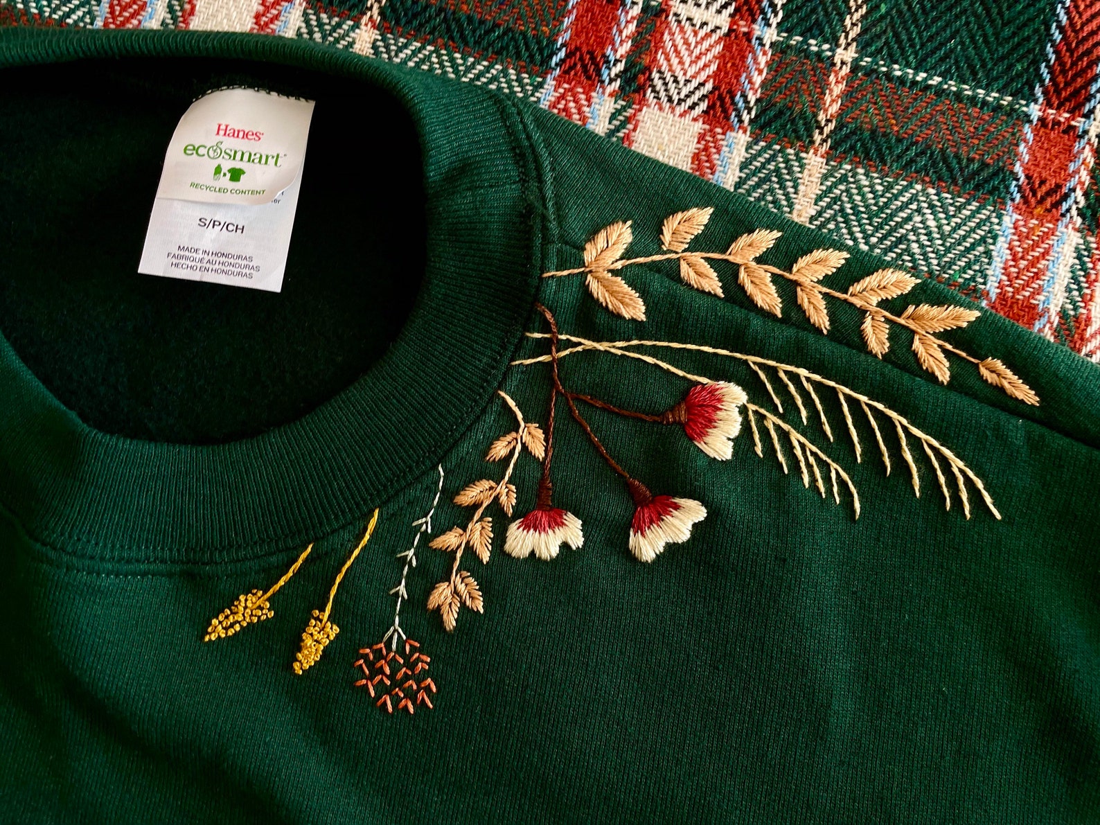Hand Embroidered Wildflower Sweatshirt: Green Autumn Crewneck - Etsy