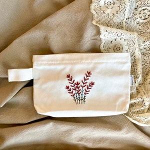 Bolsa de lona bordada a mano con flores y cremallera, bolsa para cosméticos, estuche para lápices, billetera y neceser