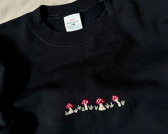 Hand Embroidered Mushroom Crewneck Sweatshirt: Fall Forest Sweater
