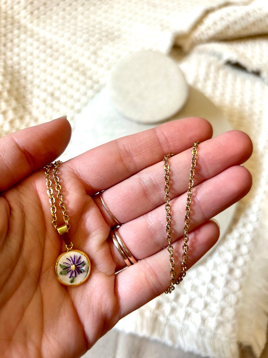 July Birth Month Flower Necklace Hand Embroidered Water Etsy