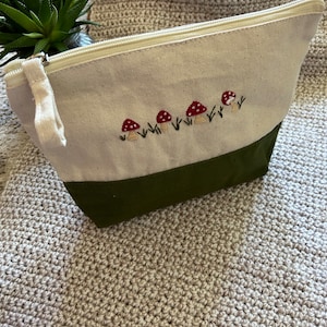 Bolsa de lona bordada a mano de setas rojas con cremallera, bolsa cosmética, estuche de lápiz, billetera, bolsa de tocador