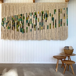 Wall Hanging - Contemporary Macrame - Home Decor - TextileArt Tapestry - "Telar en Verde", 70 inches x 36 inches