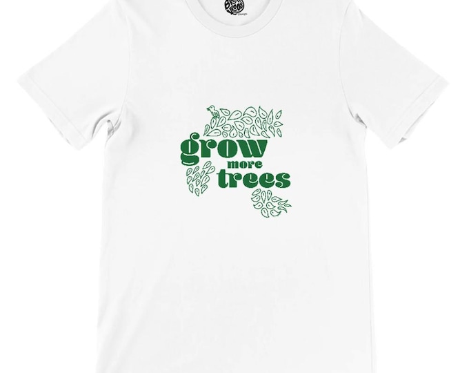 Grow more trees. With leaf design. Premium Unisex Crewneck T-shirt | Bella + Canvas 3001 White