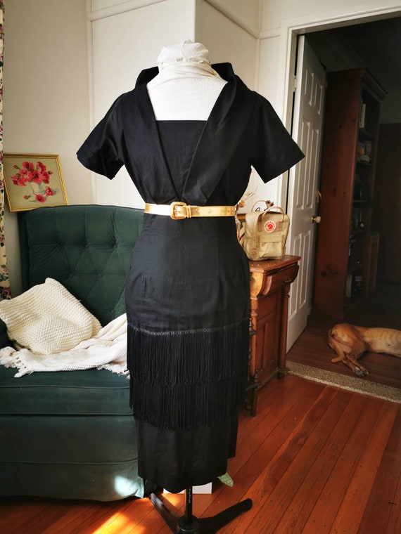 1950s Jonathan Logan collared black pencil dress
