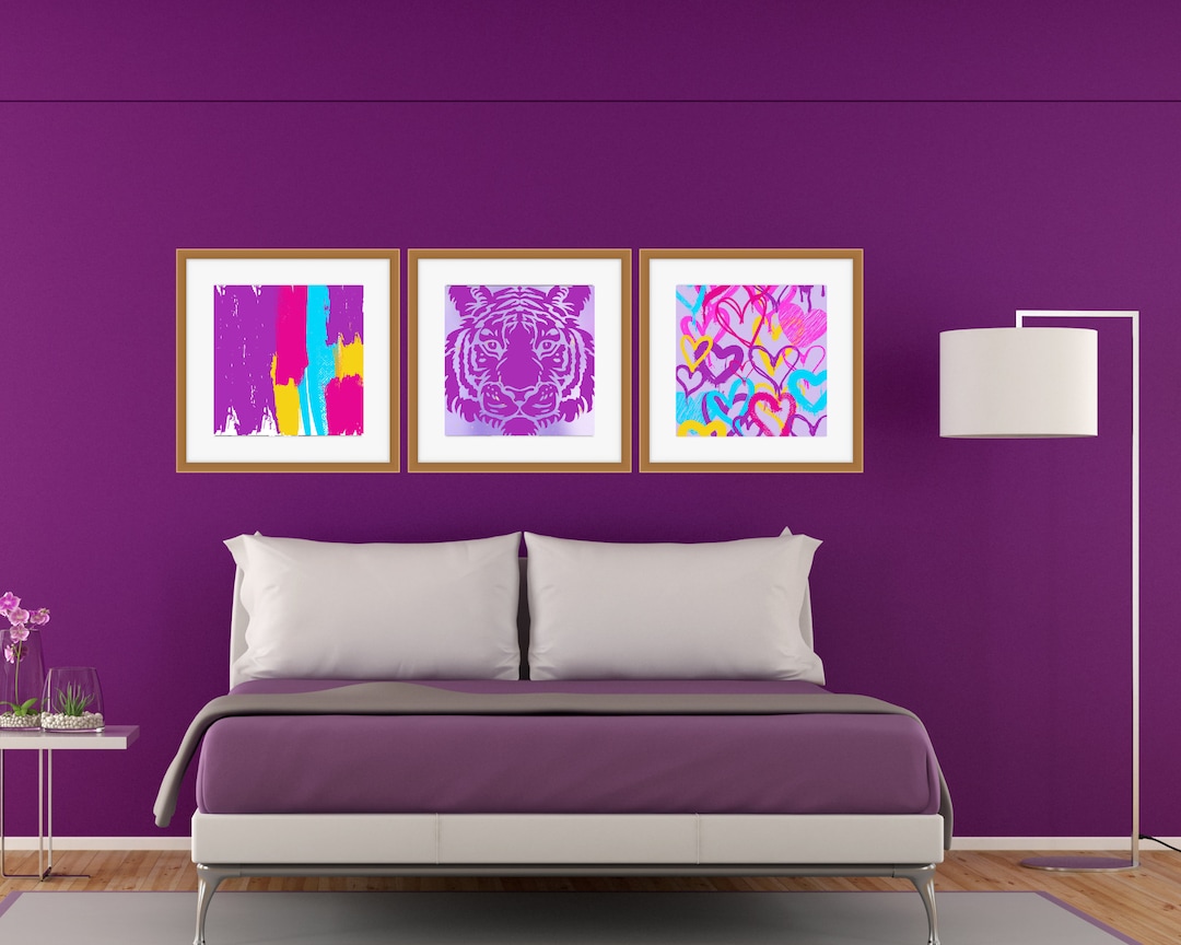 Printable Collage Wall Art Set of 3 College Dorm Purple Preppy Art for