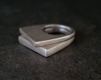 Flat Top Square Bar Silver Rings | 2 Rings Set | Chunky Rings | Women Stackable Signet Rings | Minimalist Rings