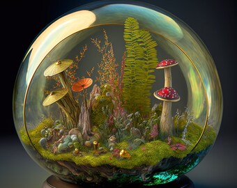 Mossy Mushroom Terrarium Photo paper poster