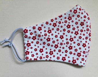 Women's Handmade Washable Fashion Face Mask Reusable - Makower Funky Daisy white and red
