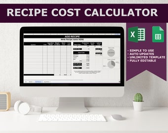 Recipe Book - Cost Calculator - Cosmetic Formulation - Cosmetic Calculator - Skincare Business Spreadsheet - Food Calculator, Cost Sheet