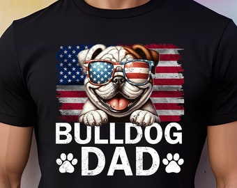 Bulldog Dad T-Shirt, American Flag, Dog Lovers Father's Day Gift