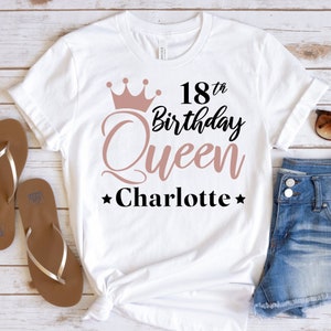 Gepersonaliseerde 18e verjaardag koningin shirt, aangepaste 18e verjaardagsfeestje, 18e verjaardagscadeau voor haar, 18 jaar oude verjaardagscadeau T-shirt