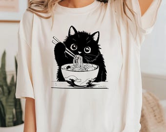 Ramen katt t-shirt, japansk nudeltröja, anime-gåva