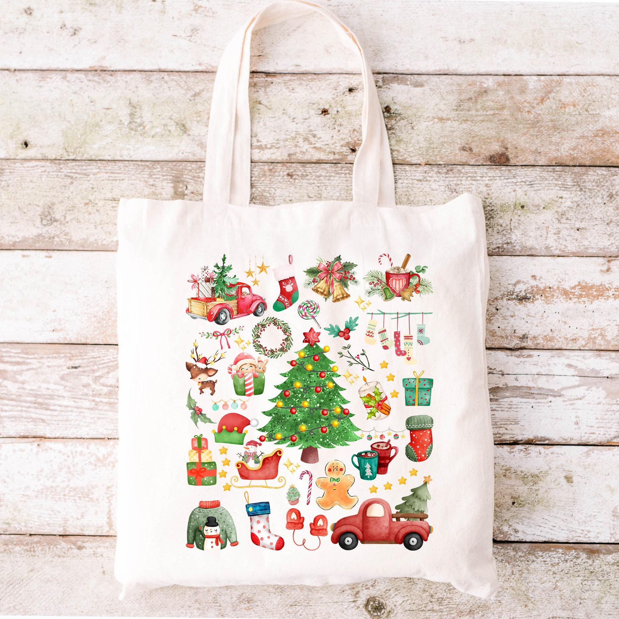 Christmas Tote Bag Christmas Canvas Tote Bag Christmas - Etsy