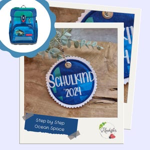 Applikation Aufnäher Button Klettie | Schulkind 2026 | Step by Step - Ocean Space | Rund