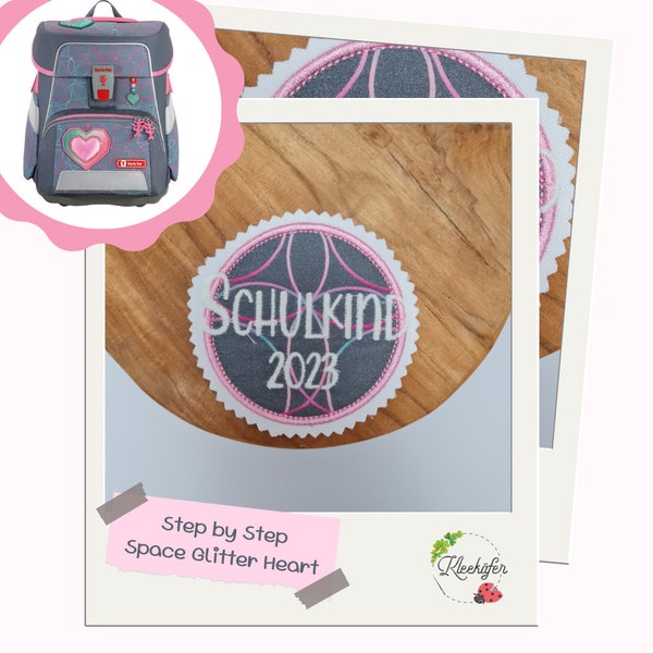 Applikation Aufnäher Button Klettie | Schulkind 2024 | Space Glitter Heart