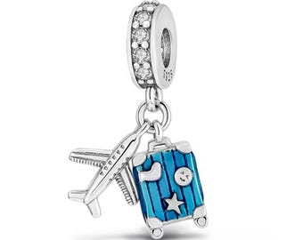 Suitcase & Plane I Love to Travel Pandora Charm for bracelet