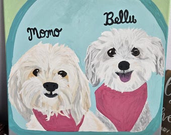 Custom Handpainted Acrylic Expressionist 2 Dog Painting on Canvas