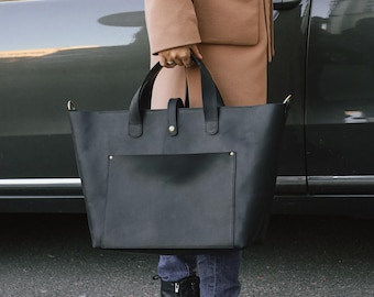 Leather Shopping Bag Student Bag Back to office tote Bag Back to school Mother's Day Gift Laptop Bag Black Party Bag Gift for Her