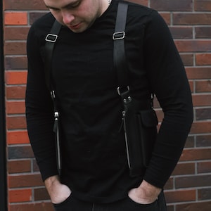 Sac étui en cuir fait main en cuir noir Sac à bandoulière en cuir Sac de festival en cuir Sac à bandoulière en cuir pour homme Cadeau pour lui Double Holster Pocket Pers