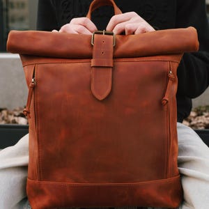 Leather backpack for a laptop or for books Backpack for walks or festival parties A gift for a husband or boyfriend Backpack for things