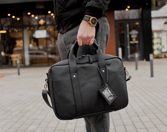 Leather briefcase for men, shoulder bag, top handle bag, leather laptop bag, graduation gift, black leather bag, bag for every day