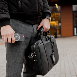 Leather briefcase for men, shoulder bag, top handle bag, leather laptop bag, graduation gift, black leather bag, bag for every day image 8