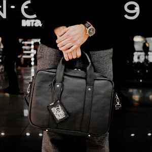 Leather briefcase for men, shoulder bag, top handle bag, leather laptop bag, graduation gift, black leather bag, bag for every day image 2