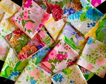 14 Piece Vintage Fabric Sheet Set. Spring Floral Vintage Fabrics. Floral Vinatge Sheets. Quilt Pack.