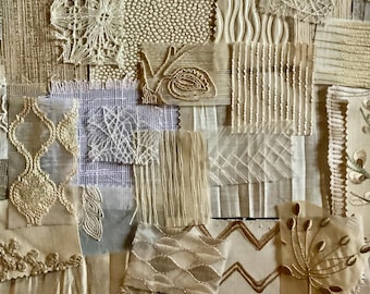Textured Fabric Remnants: 20 Piece Neutral Snippet Roll for Slow Stitching