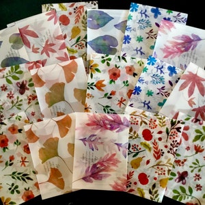 16 Piece Envelope Set. Decorative Vellum Envelopes.  Floral Envelope Set. Junk journal Ephemera. Stationary.