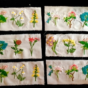 6 Piece Embroidery Panels. Slow Stitch Fabrics. Floral Embroidery Pieces. Junk Journal Fabrics. Floral Textiles.