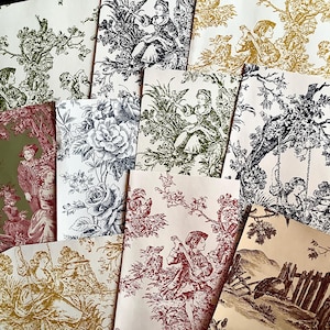 10 Piece French Toile de  Jouy  Wallpaper Samples.Romantic  French Provence Wallpaper. Vintage 1970s Wallpaper Samples