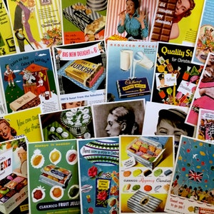 15 Vintage Reproduction Journaling Cards. Postcards. Card Making. Retro Candy Advertisements. Funky Ephemera. Wall Art.  Mood Board