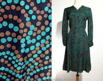 Indigo Swirls 70s dress, Japan | S