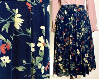 Navy floral 80s aline skirt, Europe | M