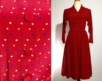 Red 50s Polka Dotted Vintage dress, Japan | S