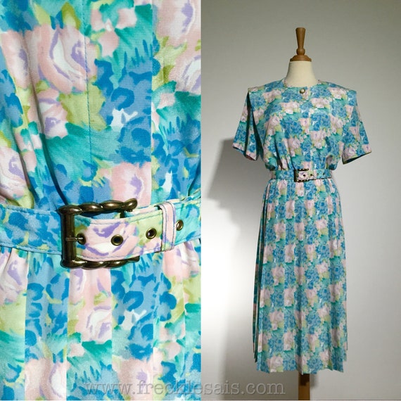 LESLIE FAY 80s Pastel Floral Vintage Dress with ma