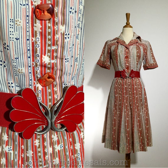 Ditsy Lines 60s dress, Italy | S