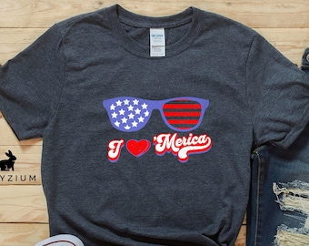 Camicia 4 luglio / Camicia Giorno dell'Indipendenza / Camicia Bandiera Americana / Camicia Patriottica / Camicia Holyday / Camicia "I love 'Merica"