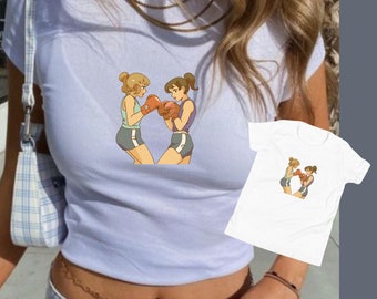 Retro Boksen Meisjes Baby Tee Coquette Baby Tee Vintage Grafische Top Pinterest Esthetische jaren '90 Tshirt Y2K Shirt Vintage Anime Illustratie Shirt