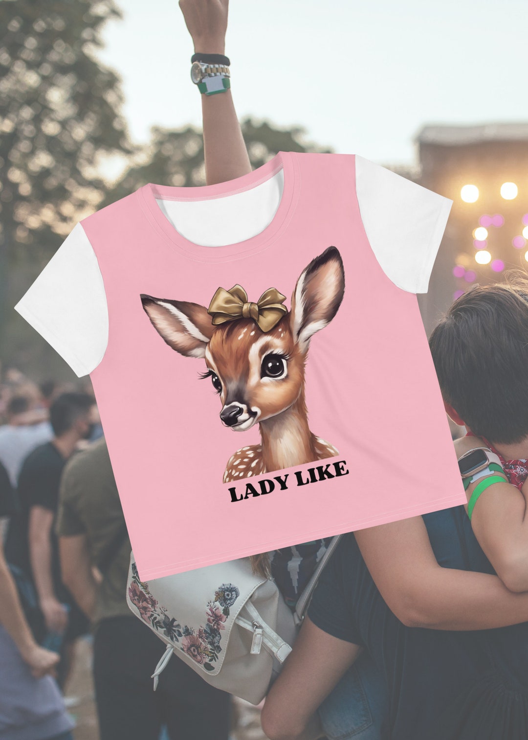 Cute Baby Tee Y2k Baby Tee Pink Ribbon Bow Baby Tee Deer Graphic Baby