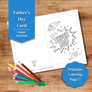 Super Dad, Vatertagskarte, alles Gute zum Vatertag, druckbare Malseite, digitaler Download