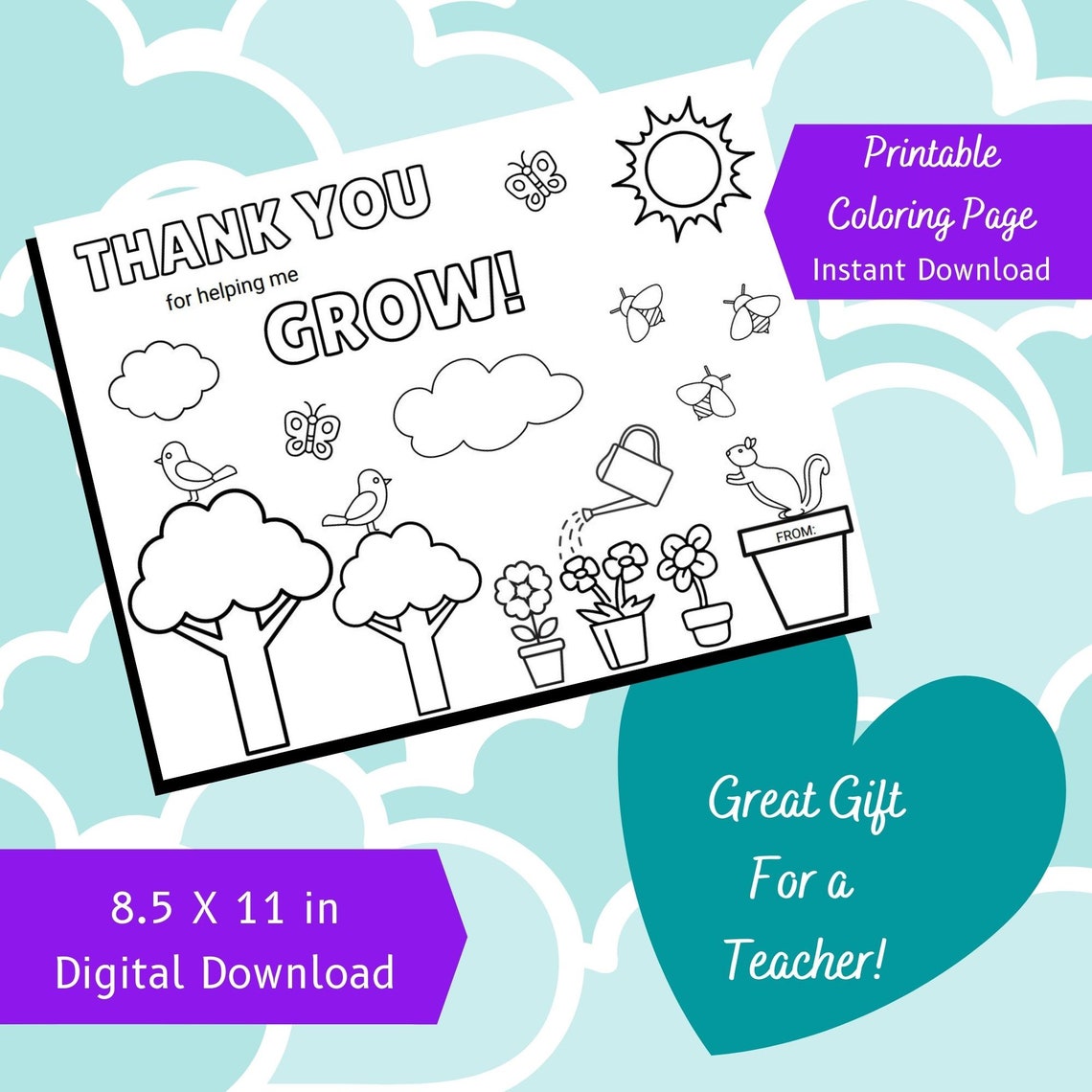 Thank You Coloring Page, Thank You for Helping Me Grow - Etsy